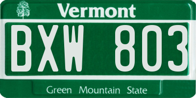 VT license plate BXW803