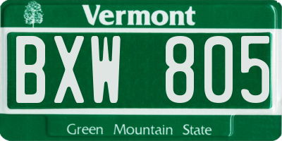 VT license plate BXW805