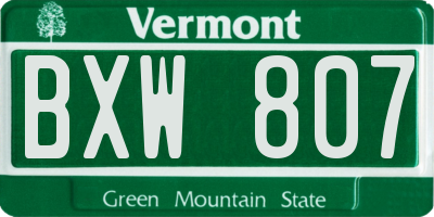 VT license plate BXW807