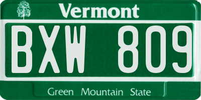 VT license plate BXW809