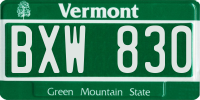 VT license plate BXW830