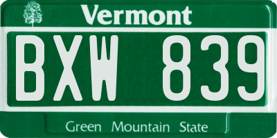 VT license plate BXW839