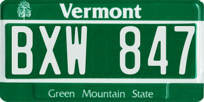 VT license plate BXW847