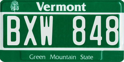 VT license plate BXW848