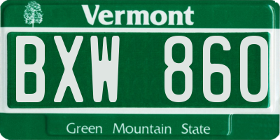 VT license plate BXW860