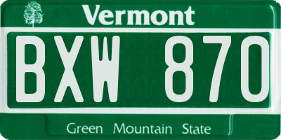 VT license plate BXW870