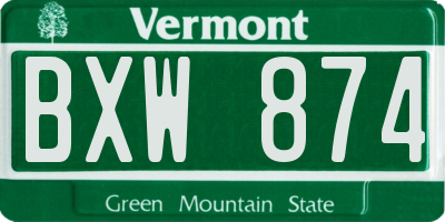 VT license plate BXW874