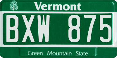 VT license plate BXW875