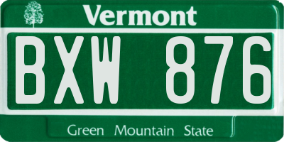 VT license plate BXW876