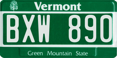 VT license plate BXW890