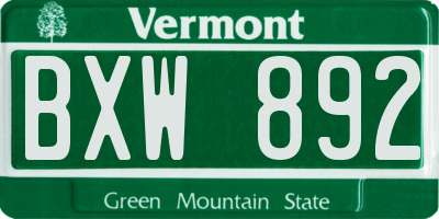 VT license plate BXW892