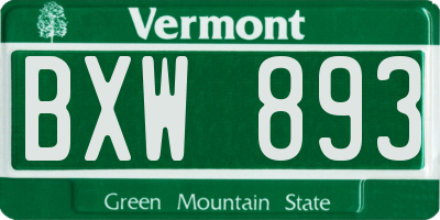 VT license plate BXW893