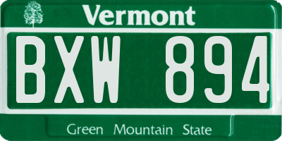 VT license plate BXW894