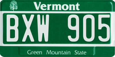 VT license plate BXW905