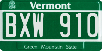 VT license plate BXW910