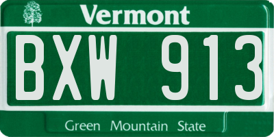 VT license plate BXW913