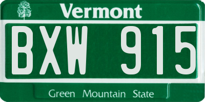 VT license plate BXW915