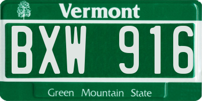 VT license plate BXW916