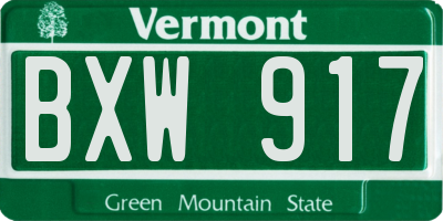 VT license plate BXW917