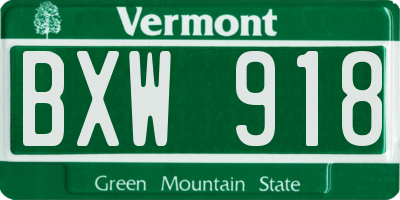 VT license plate BXW918
