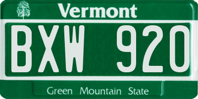VT license plate BXW920