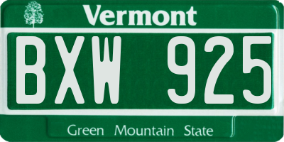 VT license plate BXW925