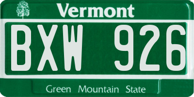 VT license plate BXW926