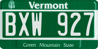 VT license plate BXW927