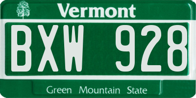VT license plate BXW928