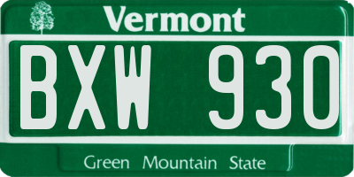 VT license plate BXW930