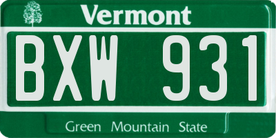 VT license plate BXW931