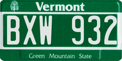 VT license plate BXW932