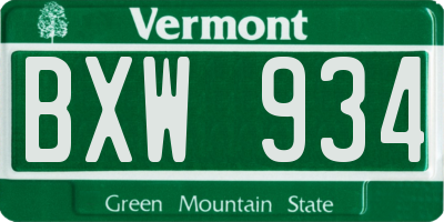 VT license plate BXW934