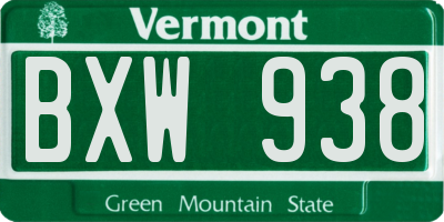 VT license plate BXW938