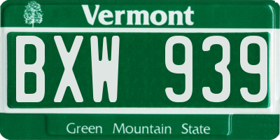 VT license plate BXW939