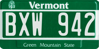 VT license plate BXW942