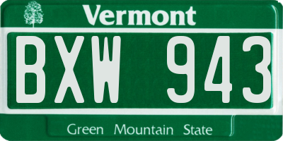 VT license plate BXW943