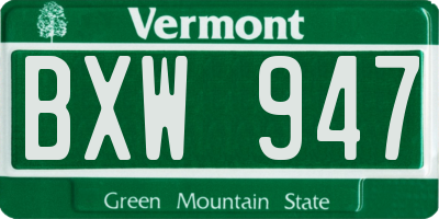 VT license plate BXW947