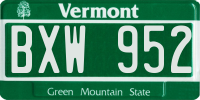 VT license plate BXW952