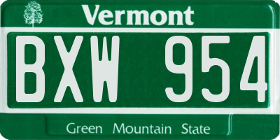 VT license plate BXW954