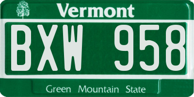 VT license plate BXW958