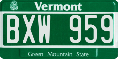 VT license plate BXW959