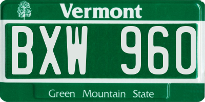 VT license plate BXW960
