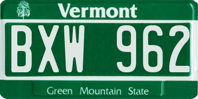 VT license plate BXW962