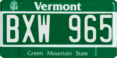 VT license plate BXW965