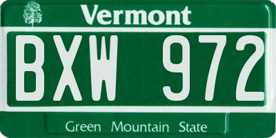 VT license plate BXW972