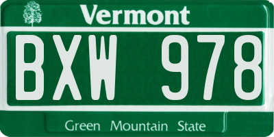 VT license plate BXW978