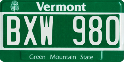 VT license plate BXW980