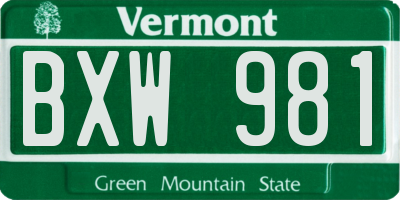VT license plate BXW981