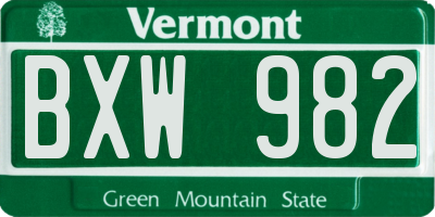 VT license plate BXW982
